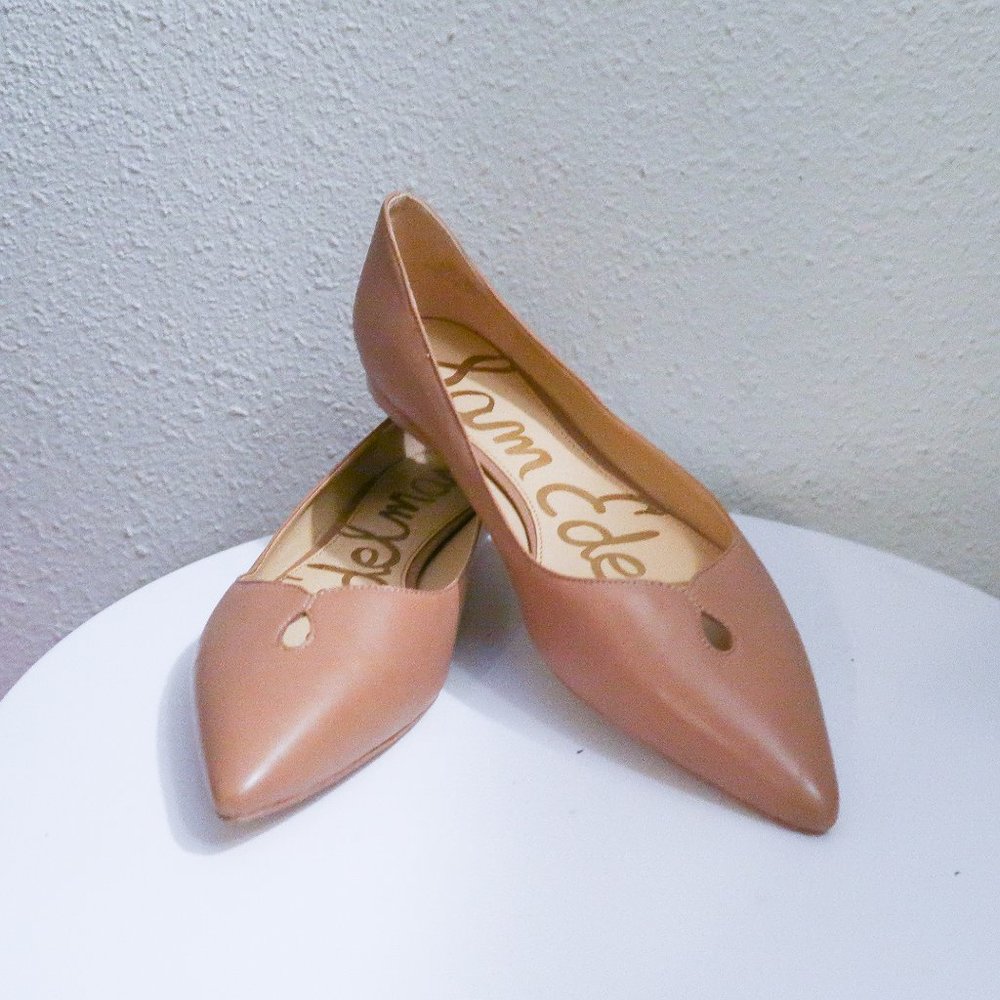 Sam Edelman pointed tan / ballet pink peep toe flats sz. 9.5